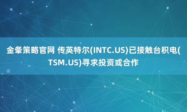 金夆策略官网 传英特尔(INTC.US)已接触台积电(TSM.US)寻求投资或合作