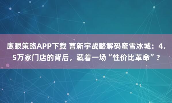 鹰眼策略APP下载 曹新宇战略解码蜜雪冰城：4.5万家门店的背后，藏着一场“性价比革命”？